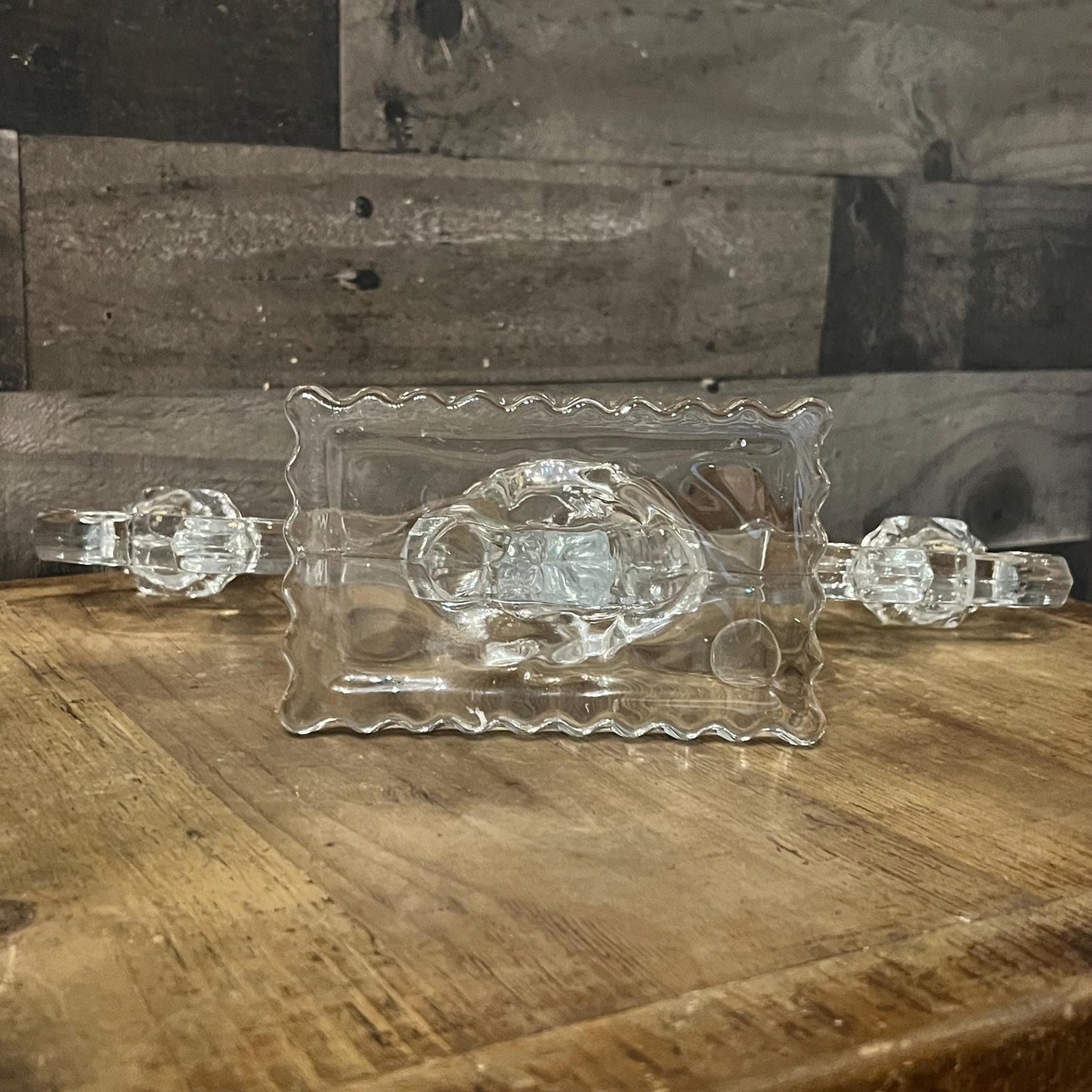 Vintage Viking Glass 3 Candlestick Holder Candelabra