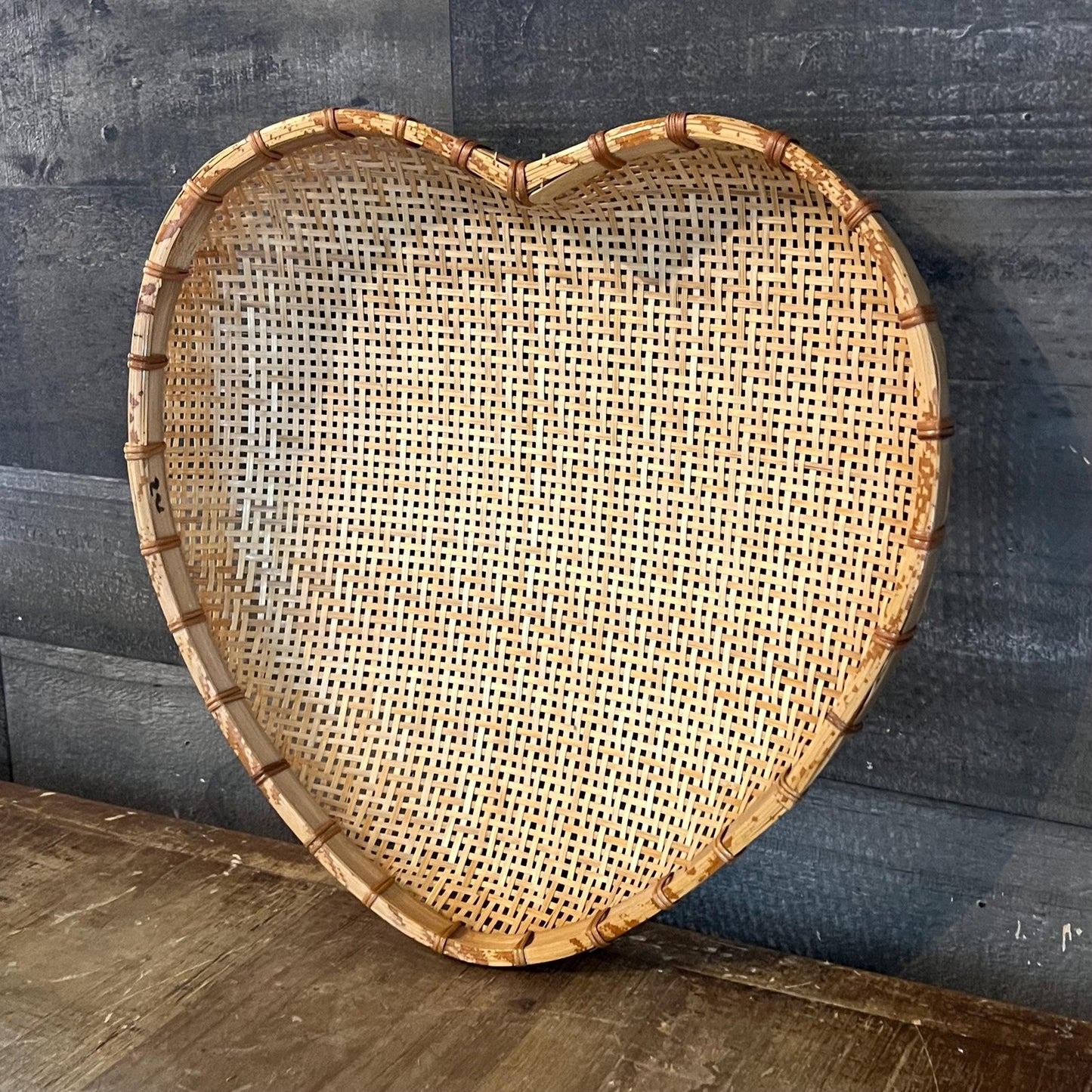 Vintage Heart Shaped Woven Wicker Strainer Basket