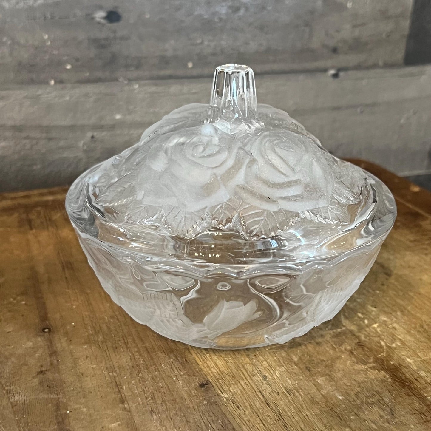 Studio Nova Crystal Winter Rose Frosted Glass Flower Lidded Dish - Candy Dish