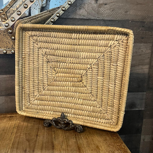 Vintage Seagrass Straw Rectangular Woven Tray