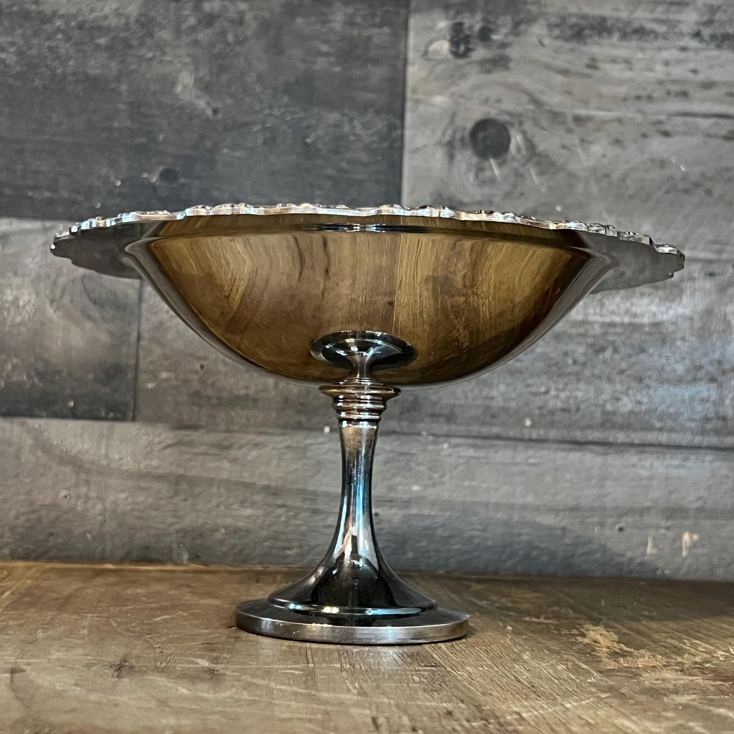 Vintage Oneida Silverplated Long Stem Pedestal Compote Shallow Bowl