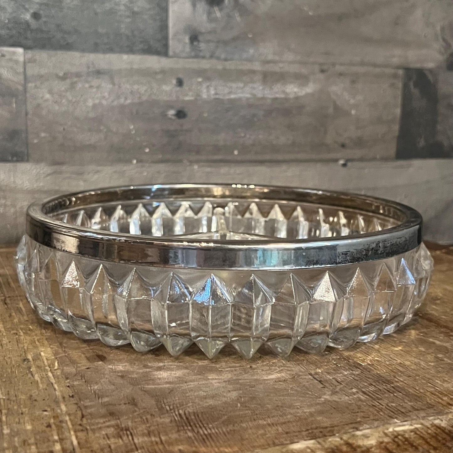 Vintage Crystal 3 Compartment Bowl with Silverplated Rim - Jewelry Dish - Candy Dish - Nut Dish - Berry Server
