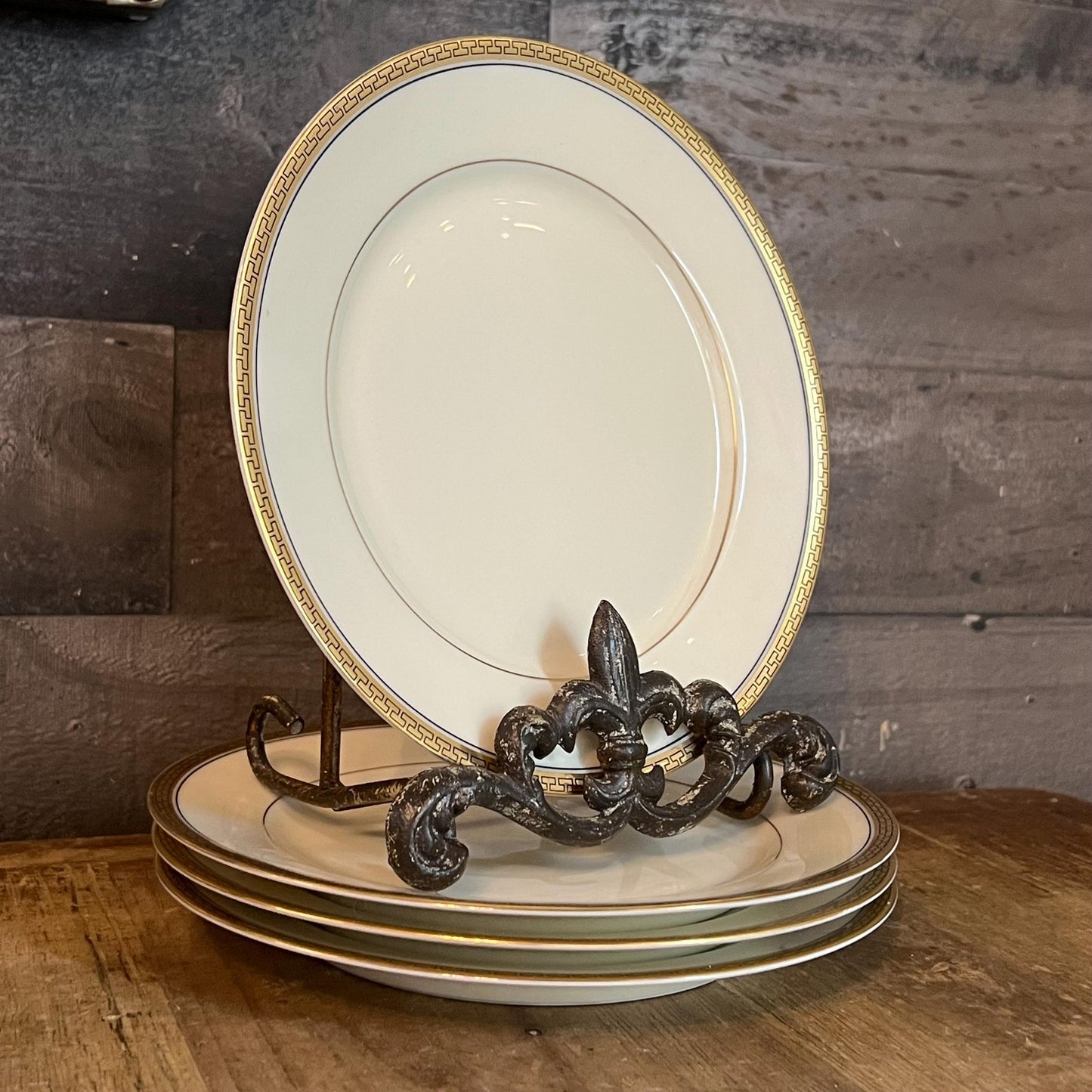 Bohemia Royal Ivory Greek Gold Key Rim Small Plates - Set of 4