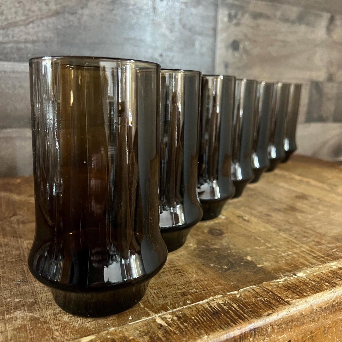 Libbey Glass Company Brown Tawny Impromptu Flat Tumbler Glasses - Set of 7