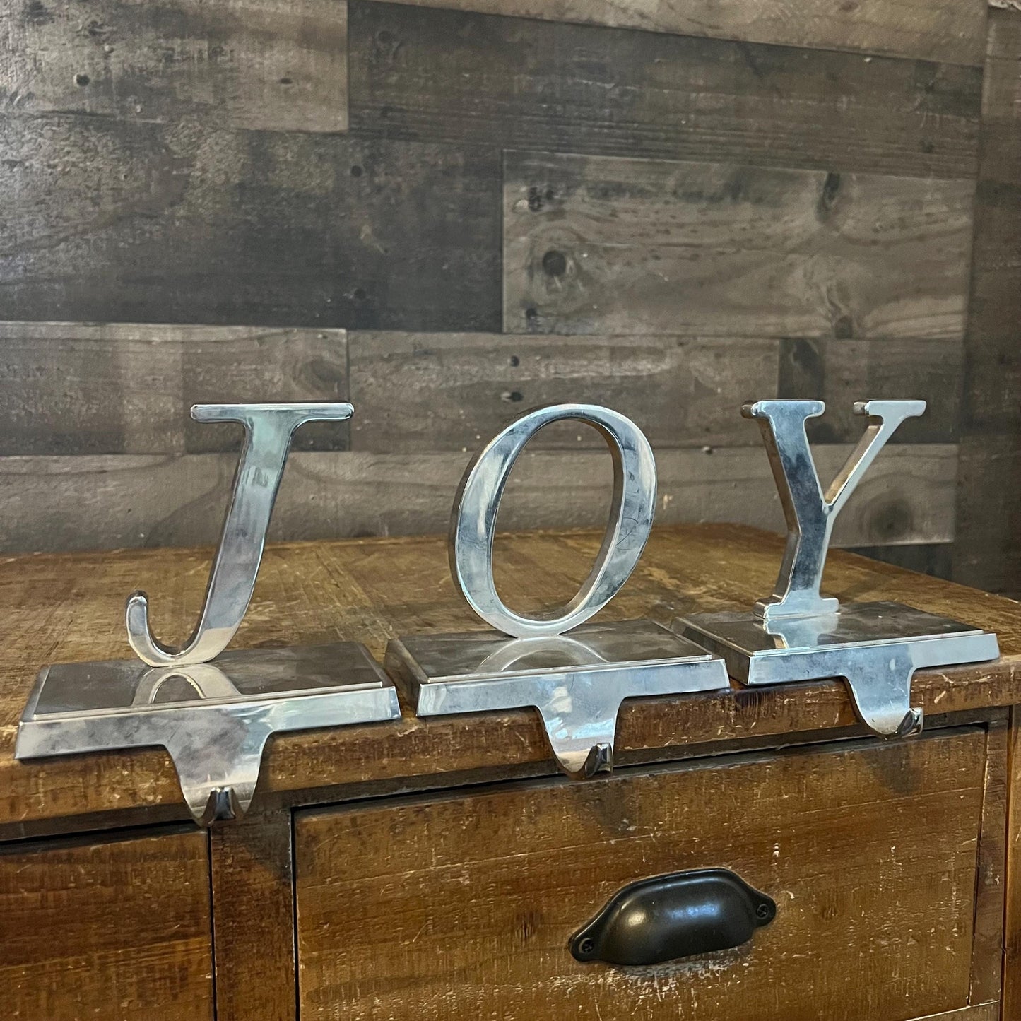 Vintage JOY Silver Tone Stocking Holders
