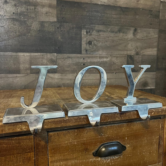Vintage JOY Silver Tone Stocking Holders