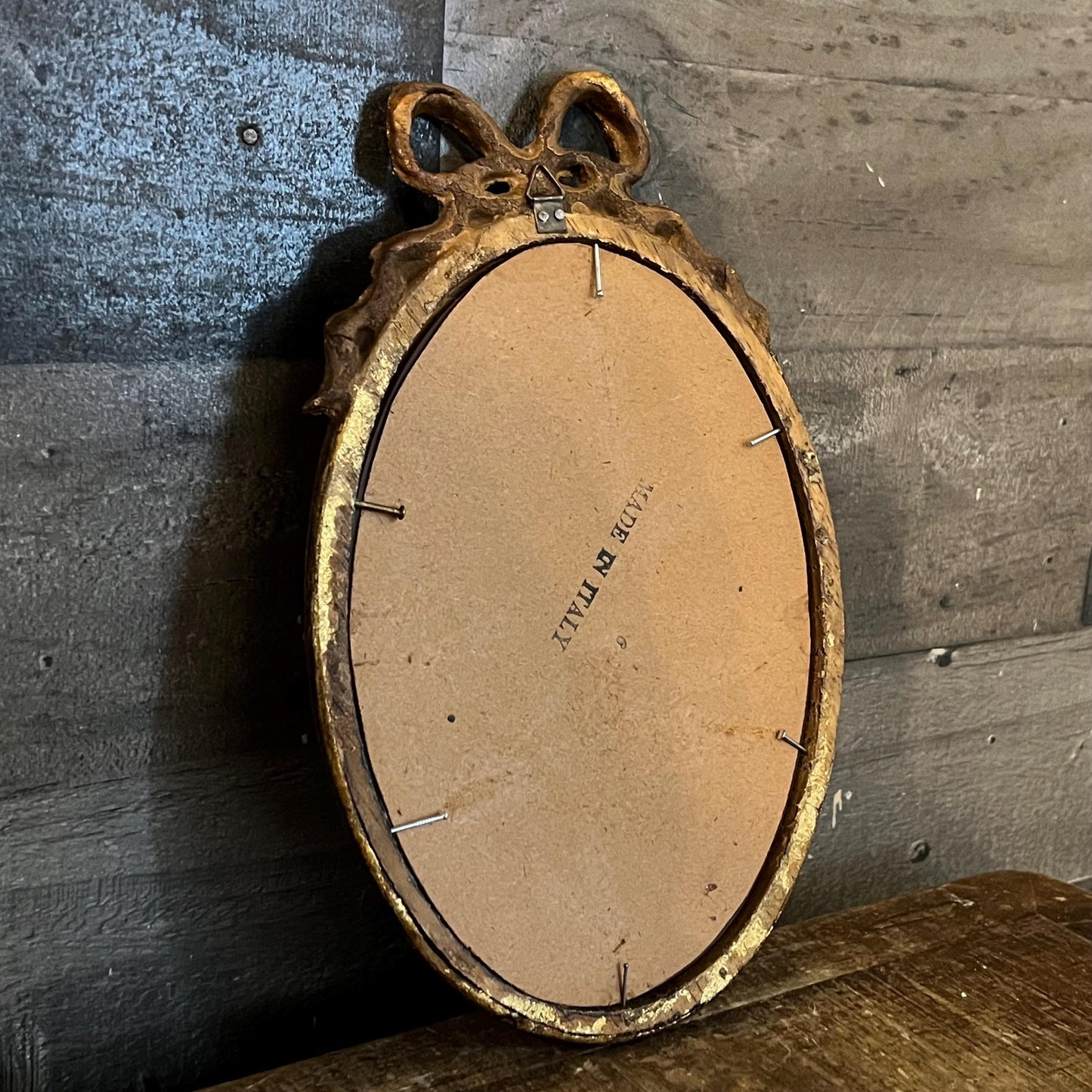 Vintage Bow Accent Oval Italian Gilded Mirror