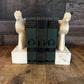 Vintage Heavy Creamy White Marbled Stone Horse Bust Bookends - Pair