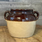 Vintage Monmouth Stoneware Double Handle Bean Pot with Maple Leaf USA Stamp on Bottom - Crock