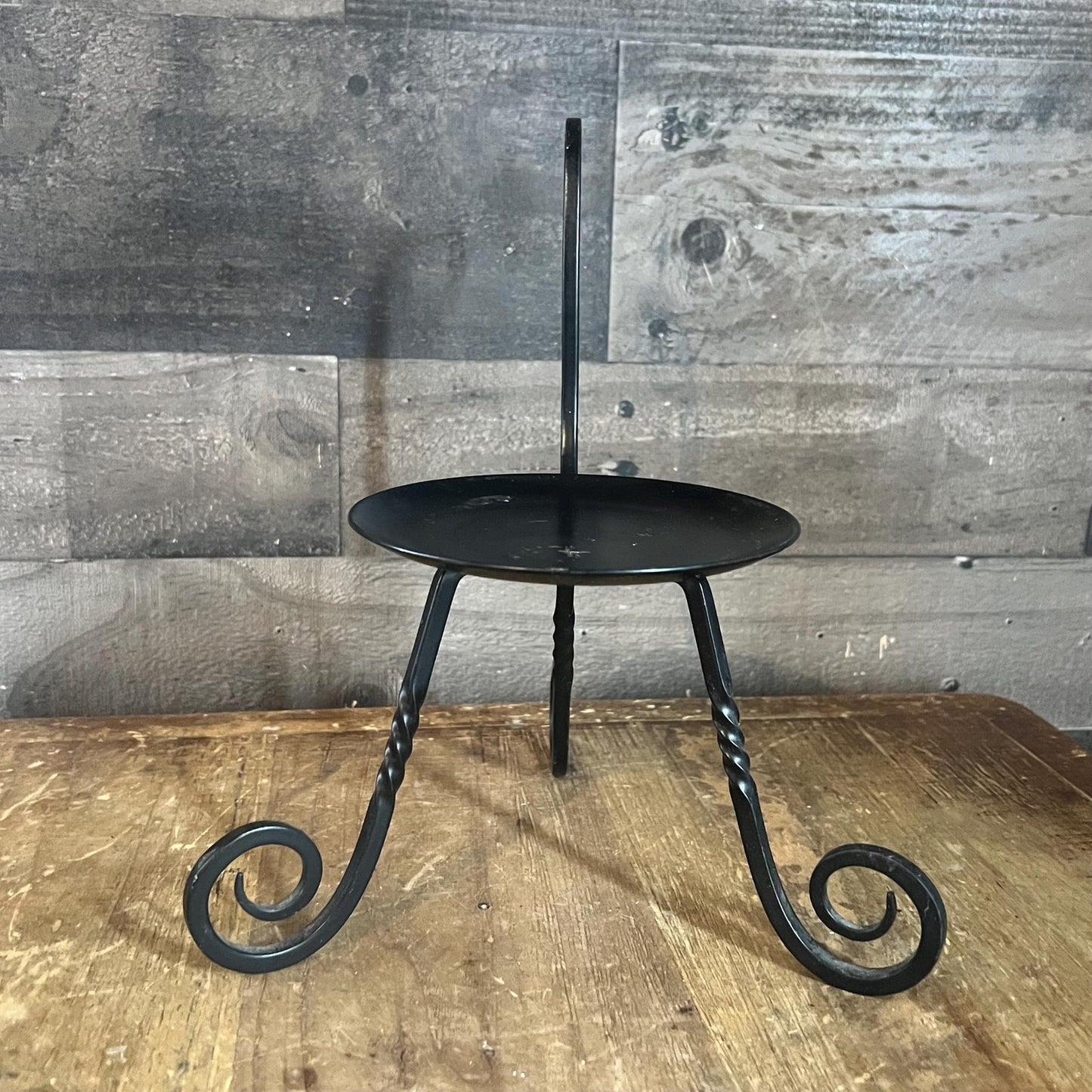 Vintage Party Lite Black Iron Pillar Candle Holder with Handle