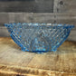 Vintage Blue Glass Footed Scallop Rim Rose and Diamond Point Bowl