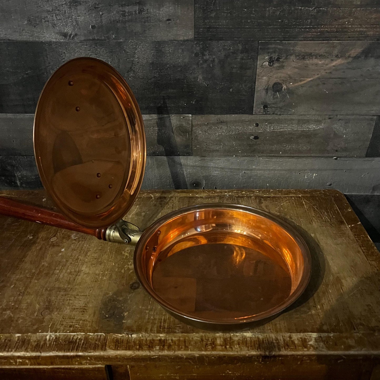 Antique Copper Bed Warmer with Long Wooden Handle