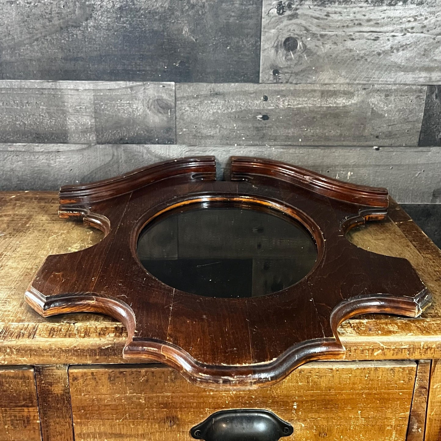 Antique Wooden Frame Oval Mirror