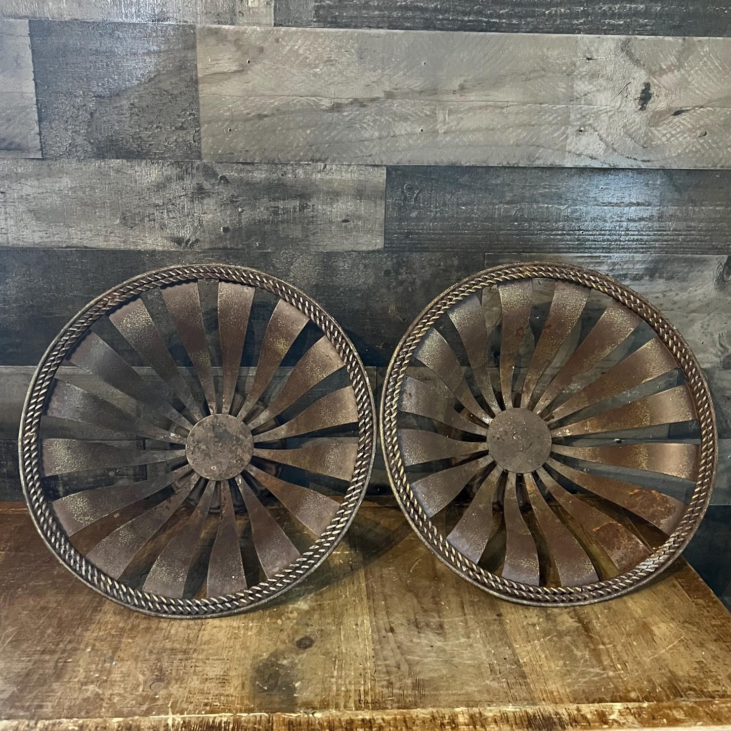 Vintage Rustic Metal Footed Planters - Pair