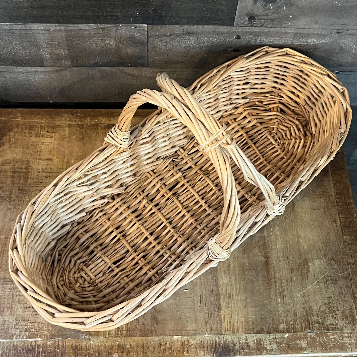 Woven Wicker Rattan Long Handled Basket - Flower Trug - Bread Basket