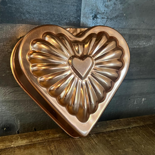 Vintage Copper Tone Heart Shaped Jello Mold