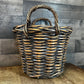 Brown Woven Wicker Round Handled Basket