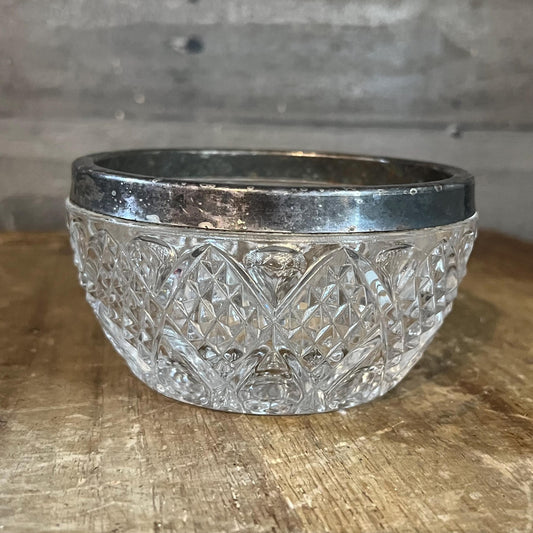 Small Crystal Bowl with Silverplated Rim