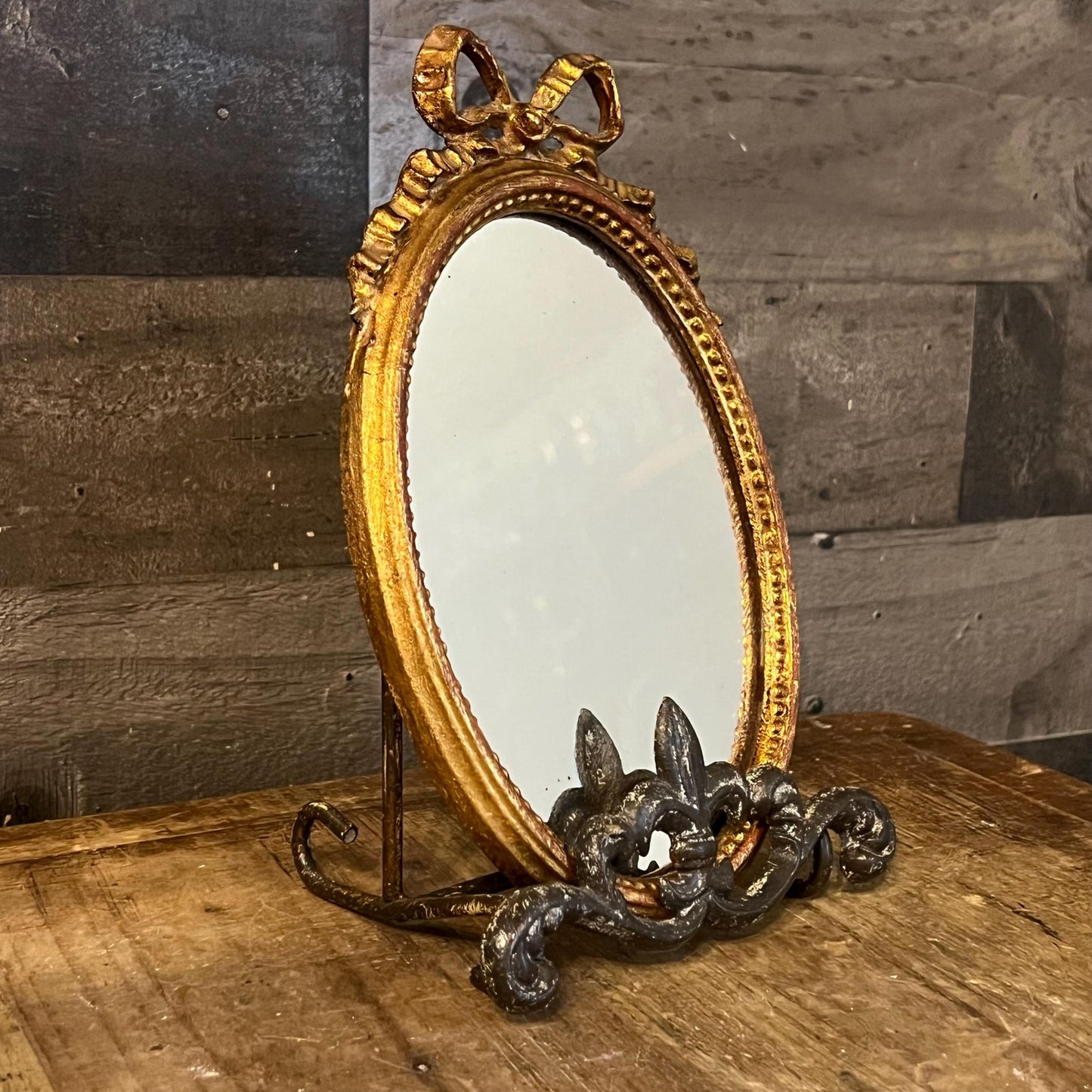 Vintage Bow Accent Oval Italian Gilded Mirror