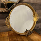 Vintage Gold Tone Oval Mirrored Floral Rim Handled Vanity Tray