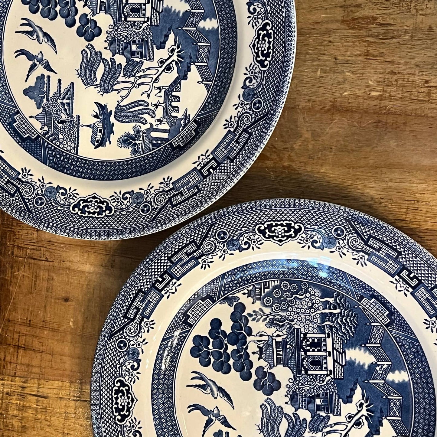 Vintage Churchill England Willow blue and white large dinner plates - pair