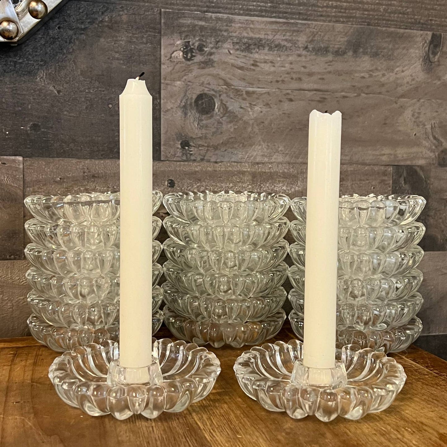 20 Hazel Atlas clear glass daisy flower candlestick holders