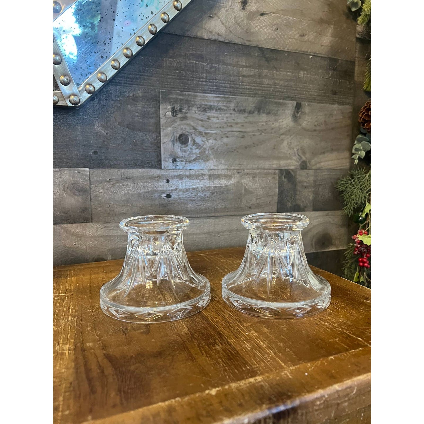 Heavy vintage clear crystal candle holders - candle pedestals