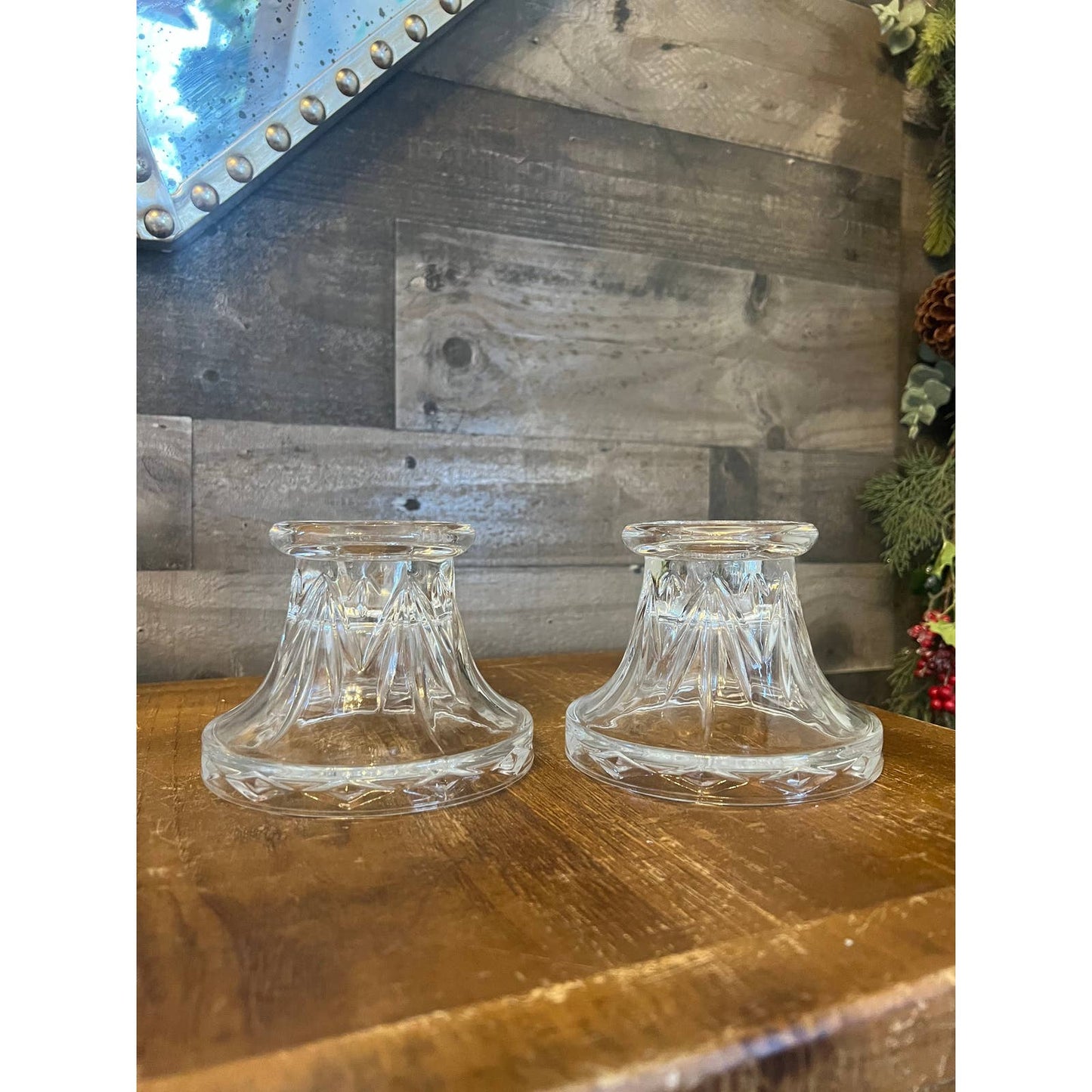 Heavy vintage clear crystal candle holders - candle pedestals