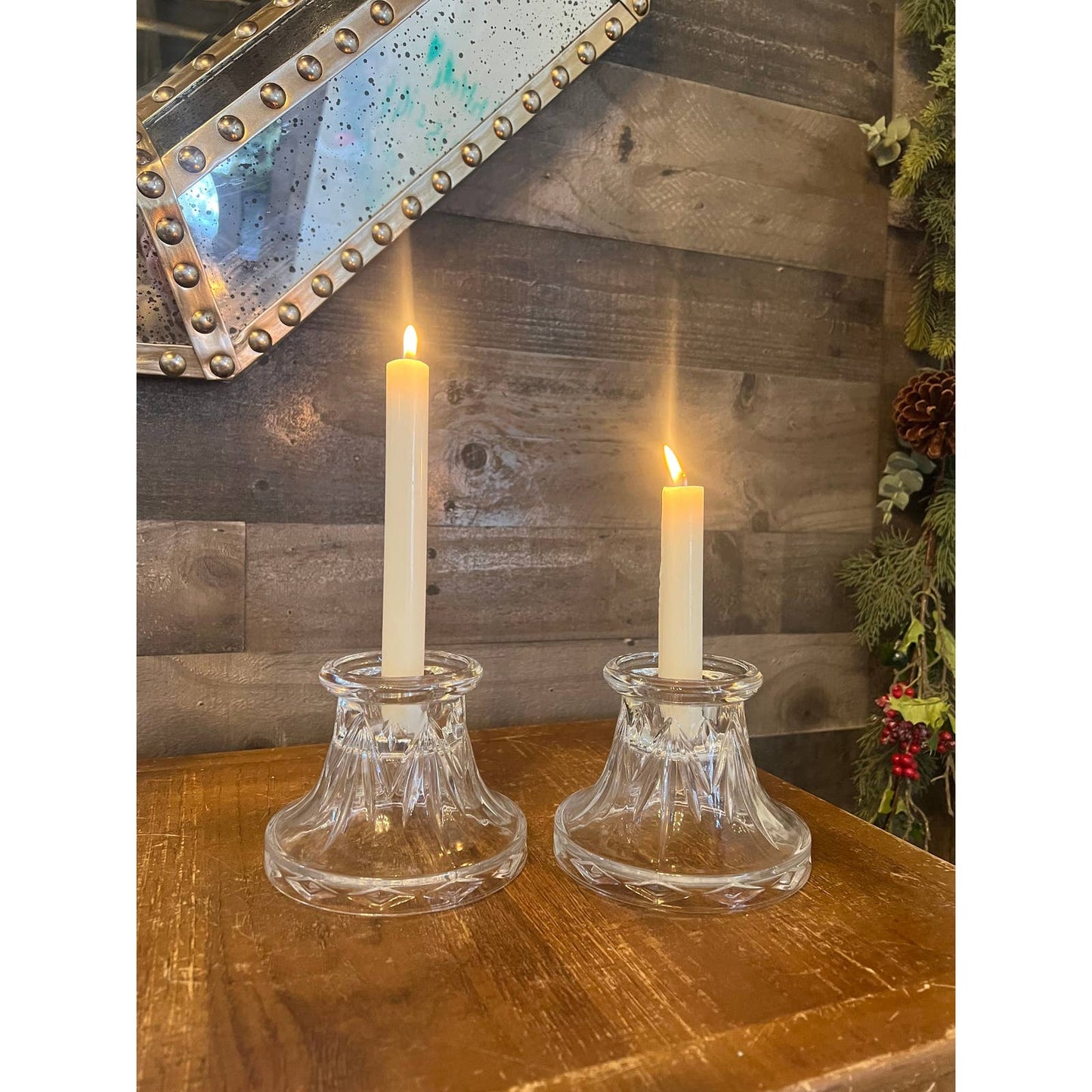 Heavy vintage clear crystal candle holders - candle pedestals