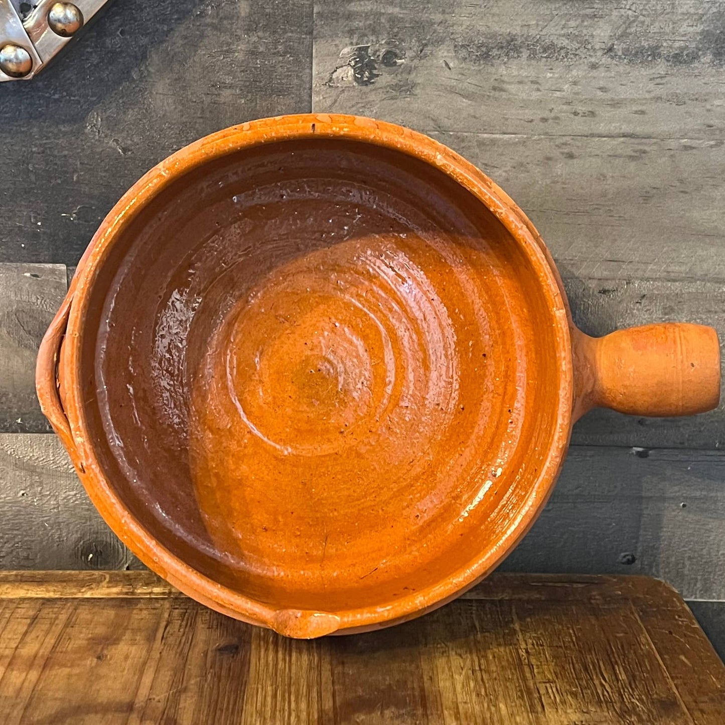 Vintage rustic style terracotta handled pan - dish