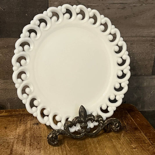 Vintage Fenton white milk glass lace scallop edge plate
