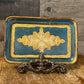 Vintage gold and turquoise blue legno gilded wood trinket tray