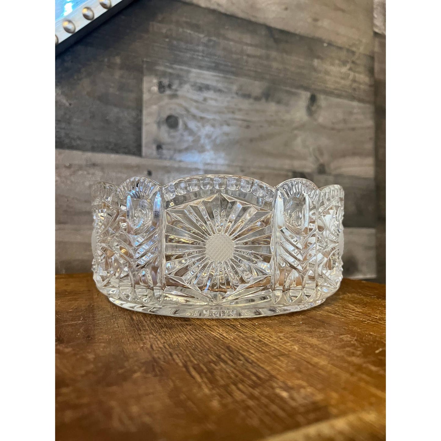 Vintage heavy clear crystal cut to clear scallop rim bowl