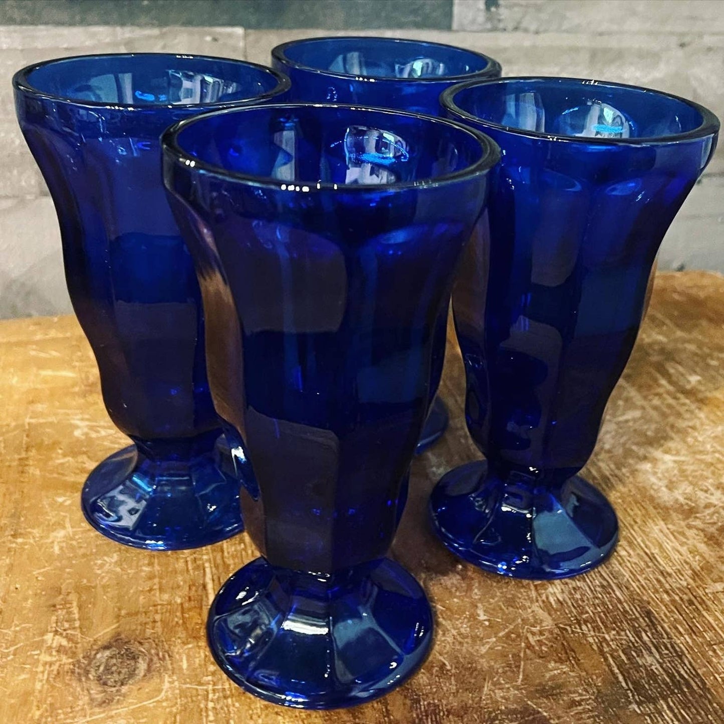 Cobalt blue Anchor Hocking 8-sided tall glass tumblers