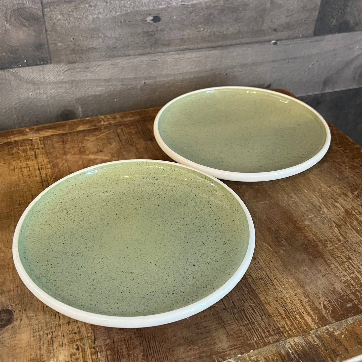 Vintage pair of Harkerware by Russel Wright green plates