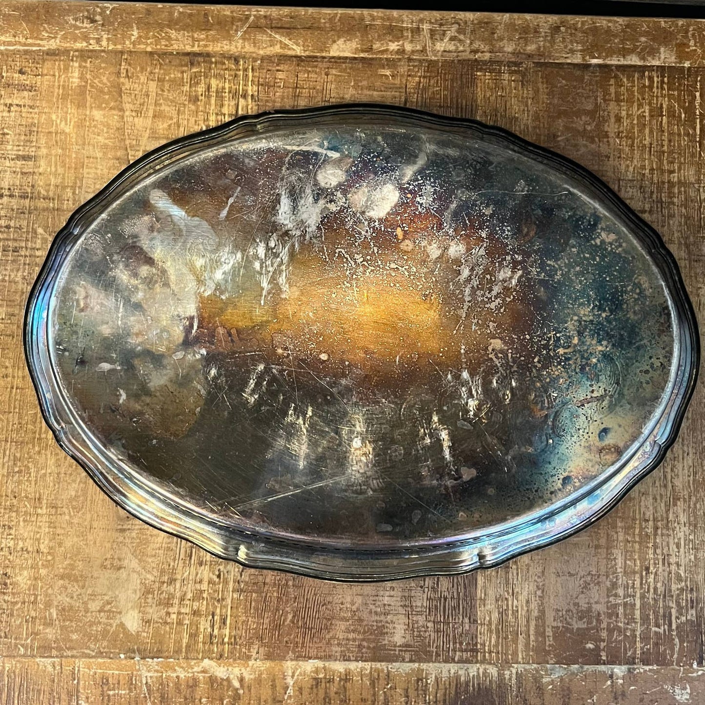 Vintage Oneida silverplated oval tray with raised rim