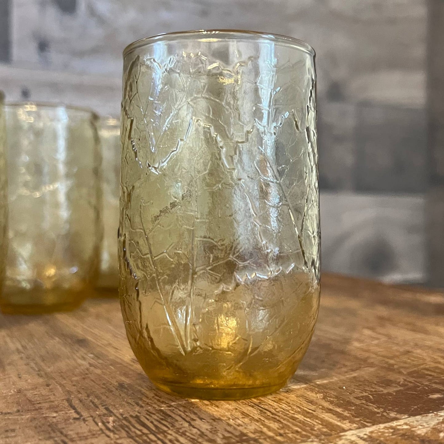 Anchor Hocking Sherwood amber glass leaf textured glasses - set of 6