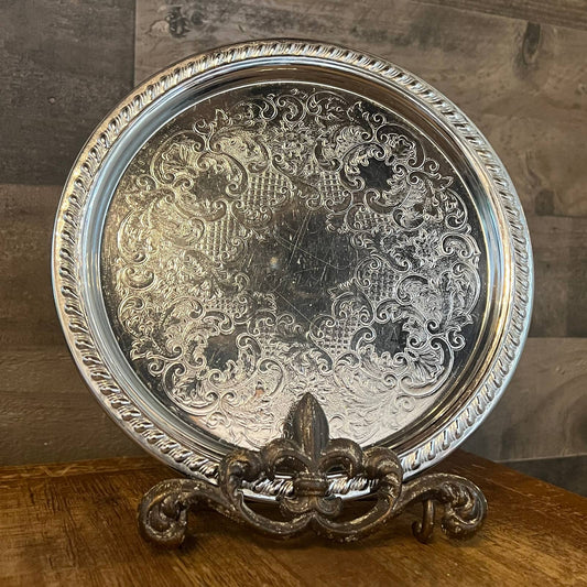 Vintage Sheridan chrome round filigree petite tray