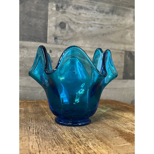 MCM cobalt blue 6 finger art glass blown glass dish