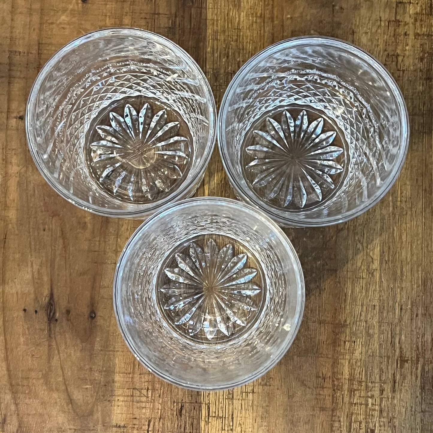 Crystal diamond point thumbprint pattern double old fashioned whiskey rocks glasses - set of 3