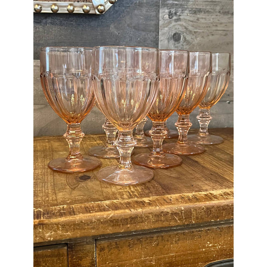 Vintage Gibraltar Pink Libbey Glass Duratuff Goblets - set of 8