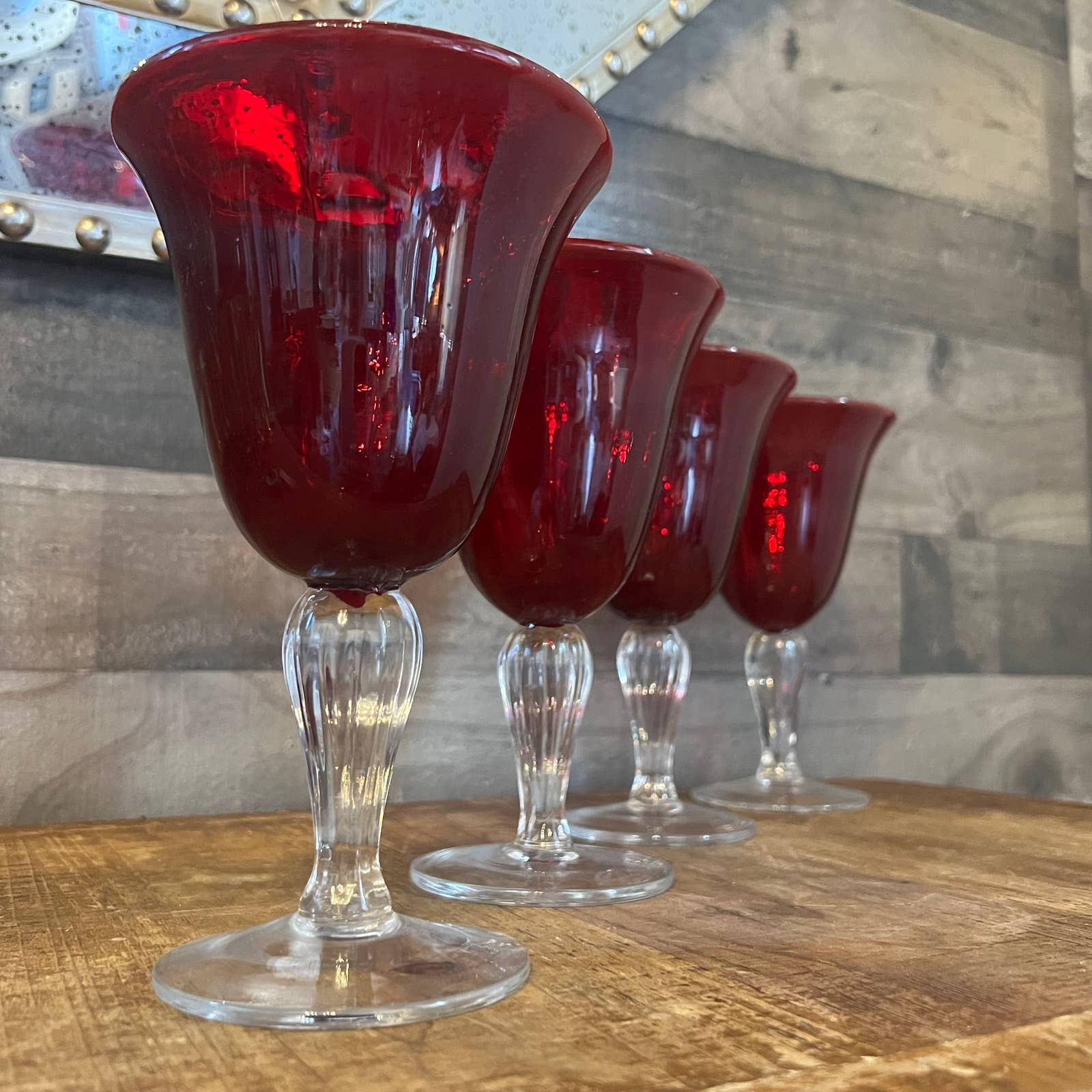Set of 4 Ruby Red Tumblers/ Vintage Red Glass/vintage Crystal D'arc  Glass/vintage Glassware 