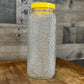 Anchor Hocking Soreno pattern clear glass refrigerator jar with yellow lid