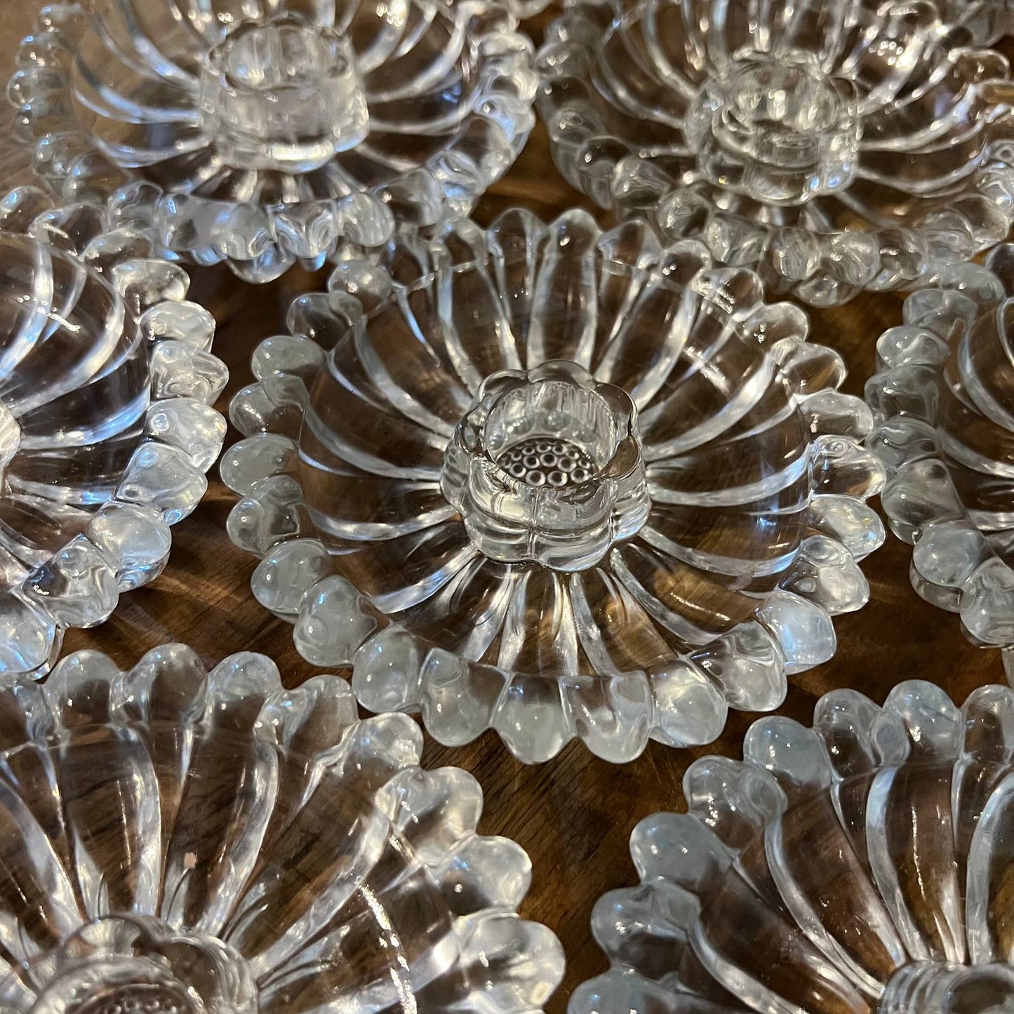 20 Hazel Atlas clear glass daisy flower candlestick holders