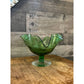 Vintage green glass oval wavy rim compote dish