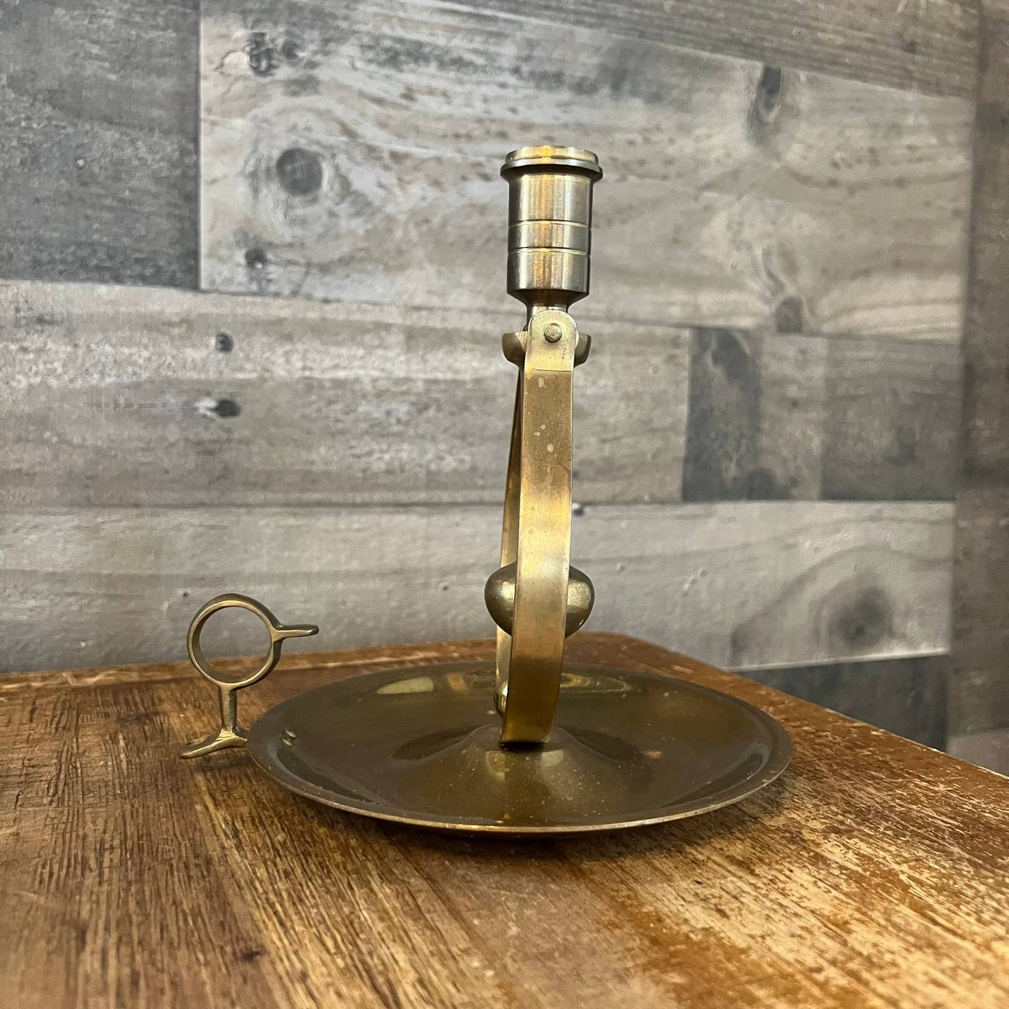 Vintage brass swinging candlestick holder - chamberstick