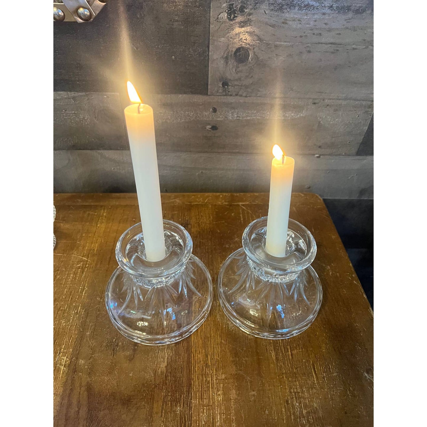 Heavy vintage clear crystal candle holders - candle pedestals