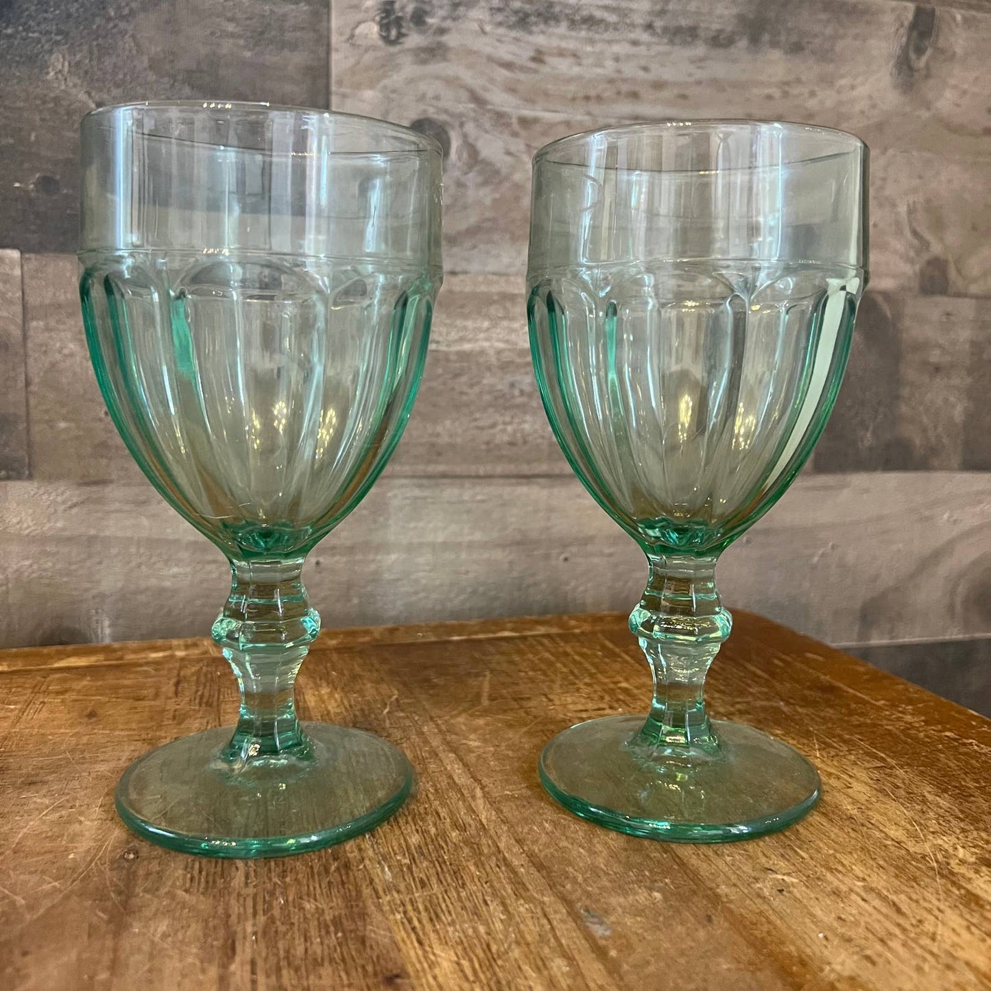 2 Libbey glass Gibraltar Spanish Green water goblets
