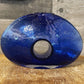 Cobalt blue glass blown donut hole oval vase