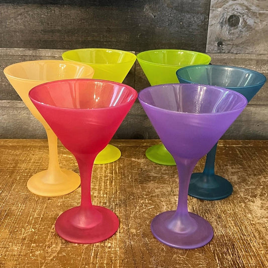 Neon frosted glass martini glasses set of 6 - retro glasses - cocktail glasses - MCM glasses - martini glasses - bar glasses - 90s glasses